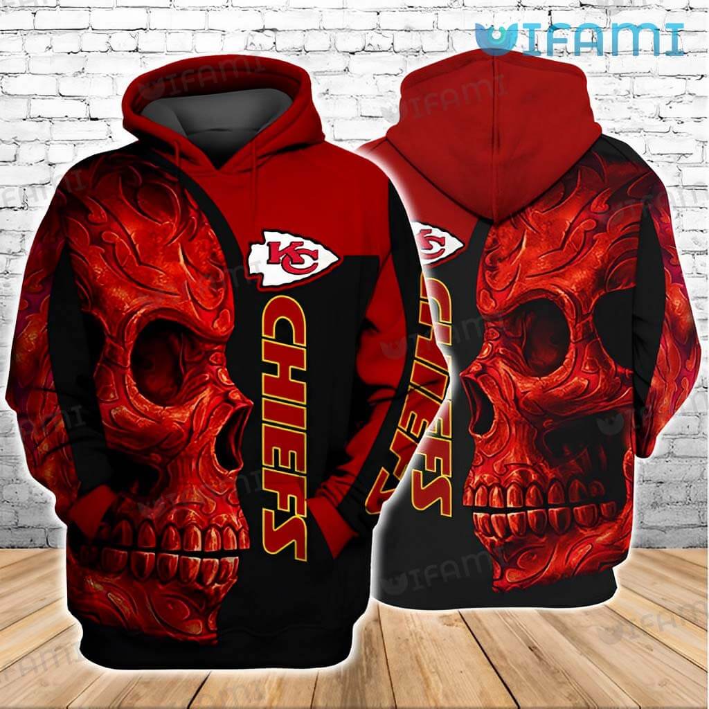 Great Youth KC Chiefs 3D Tribal Skull Unique Hoodie Kansas City Chiefs Gift