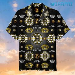 Boston Bruins Hawaiian Shirt Black Logo Pattern Bruins Gift