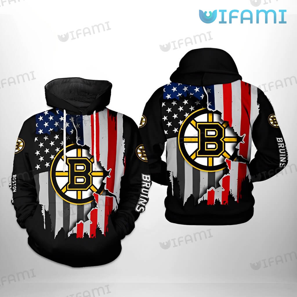 Boston Bruins Hoodie 3D Broken USA Flag Bruins Gift