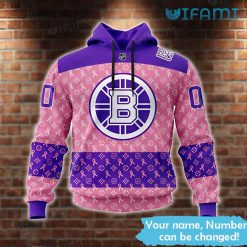 Boston Bruins Hoodie 3D Fight Cancer LV Pattern Personalized Bruins Gift