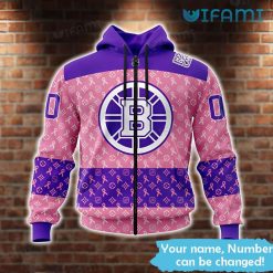 Boston Bruins Hoodie 3D Fight Cancer LV Pattern Personalized Bruins Zipper