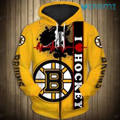 Boston Bruins Hoodie 3D Heartbeat I Love Hockey Bruins Gift