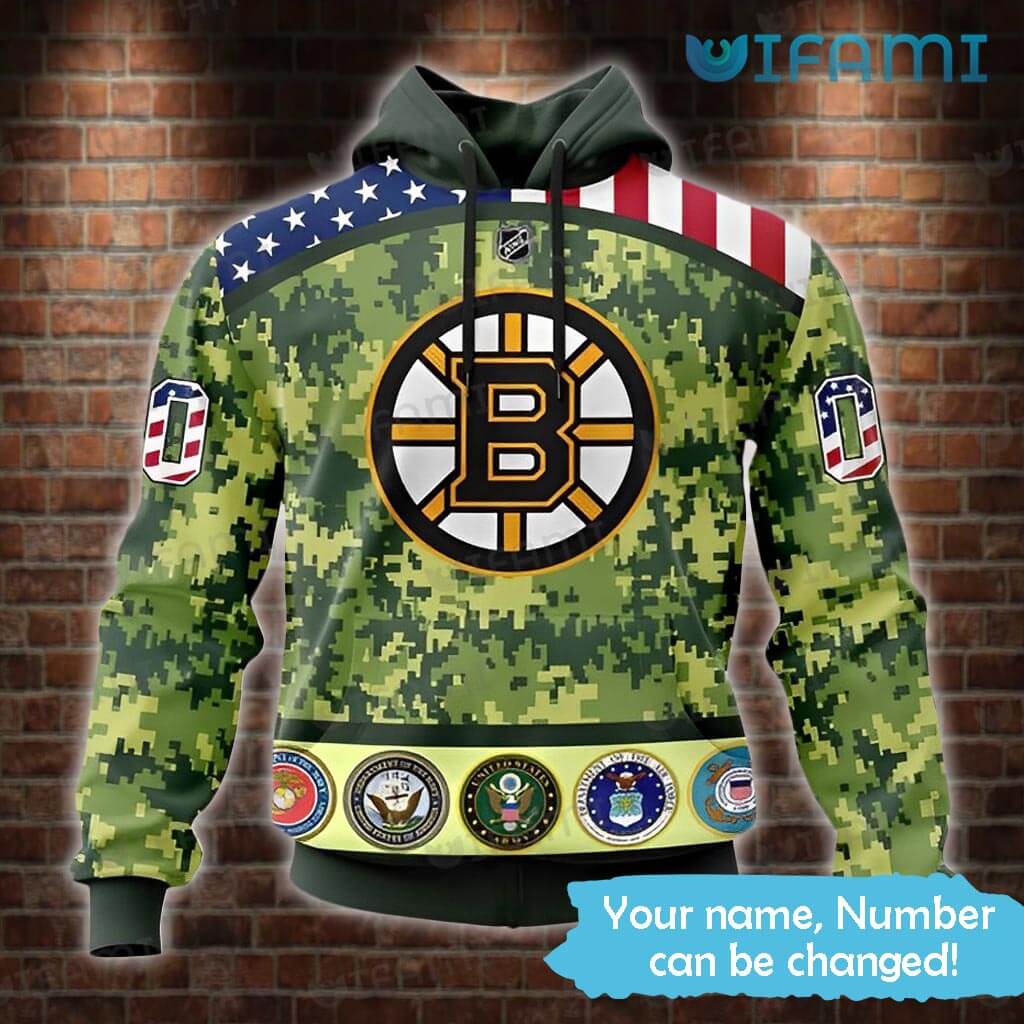 Bruins Hoodie 3D Military Grey Camo Design Custom Boston Bruins