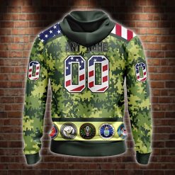 Boston Bruins Hoodie 3D Military Flags Green Camouflage Custom Bruins Present Back