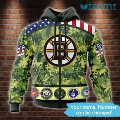 Boston Bruins Hoodie 3D Military Flags Green Camouflage Custom Bruins Zipper