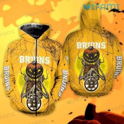 Boston Bruins Hoodie 3D Pumpskin Skeleton Halloween Bruins Zipper
