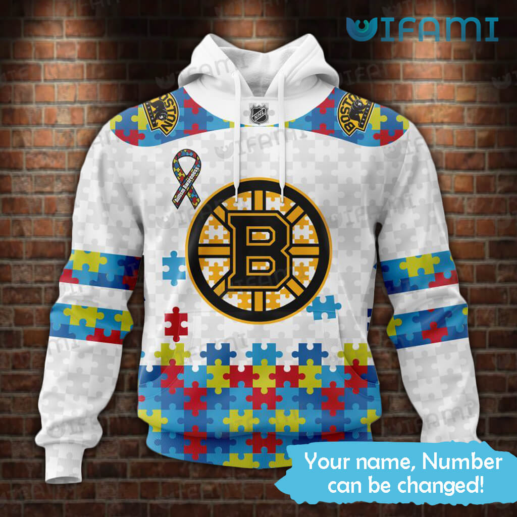 Boston Bruins Hoodie 3D Support For Autism Awareness Custom Bruins Gift
