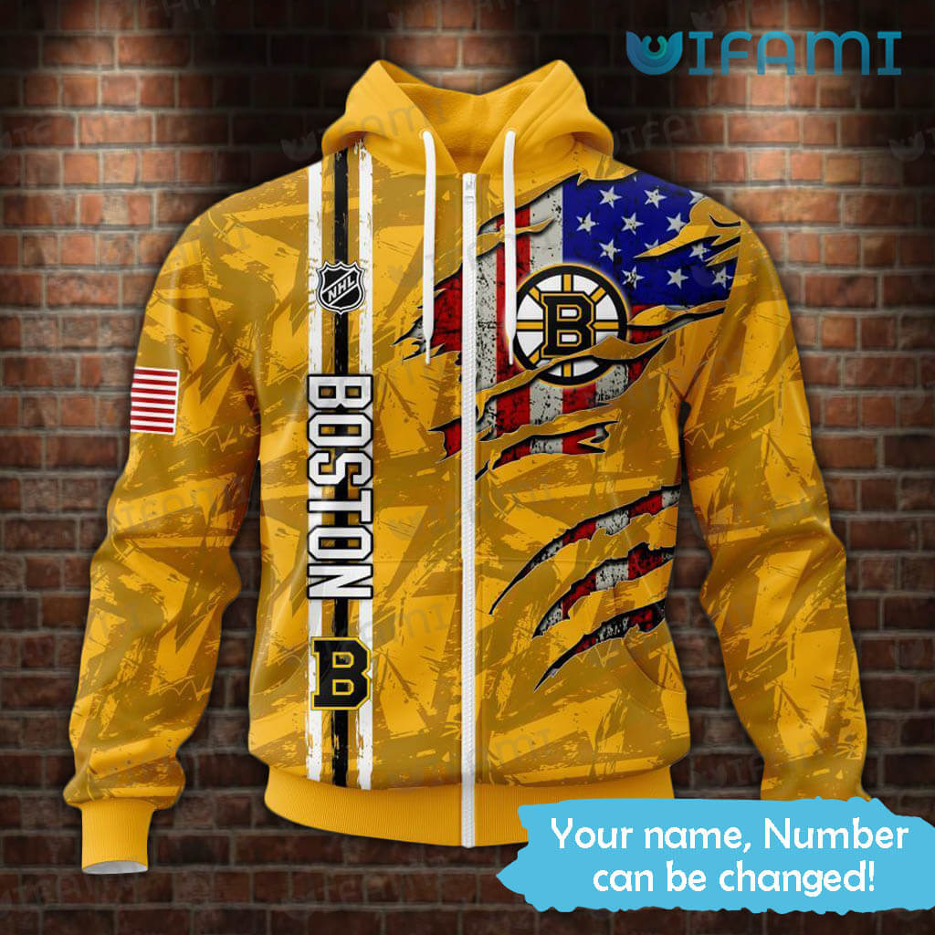 Boston Bruins Hoodie 3D Yellow USA Flag Custom Bruins Gift
