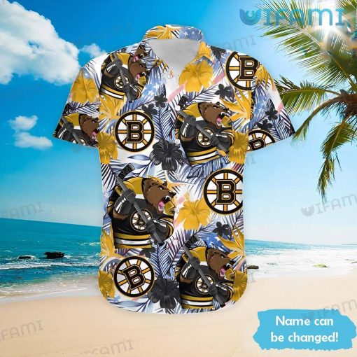 Bruins Hawaiian Shirt Mascot Hockey Flower Palm Leaf Boston Bruins Gift
