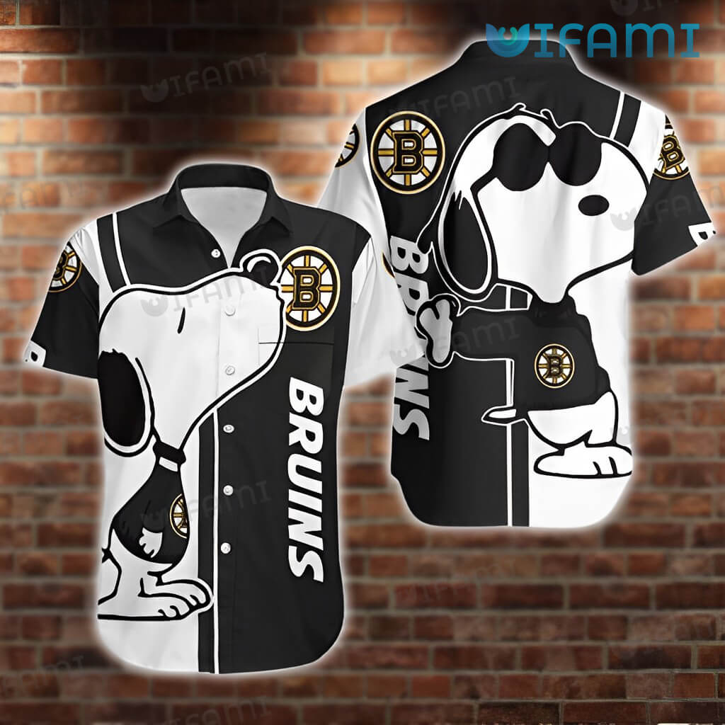 Bruins Hawaiian Shirt White Black Snoopy Classic Boston Bruins Gift