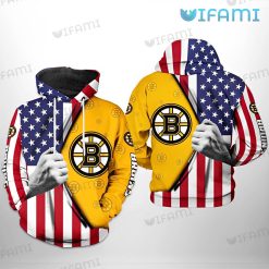 Bruins Hoodie 3D Hand Pulling USA Flag Logo Boston Bruins Gift