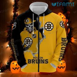 Bruins Hoodie 3D Skeleton Wearing Hat Logo Boston Bruins Zipper