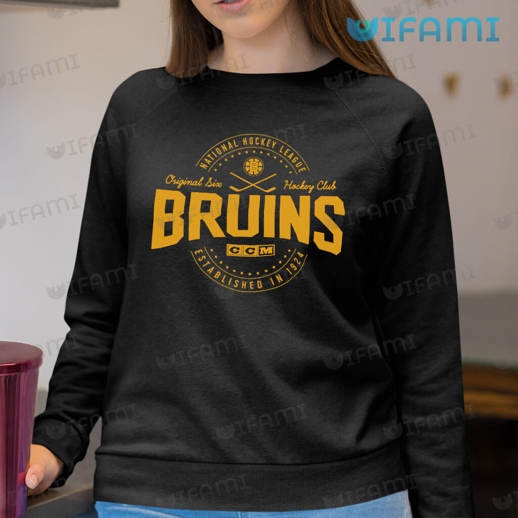New NHL Boston Bruins old time jersey style mid weight cotton hoodie  men's S