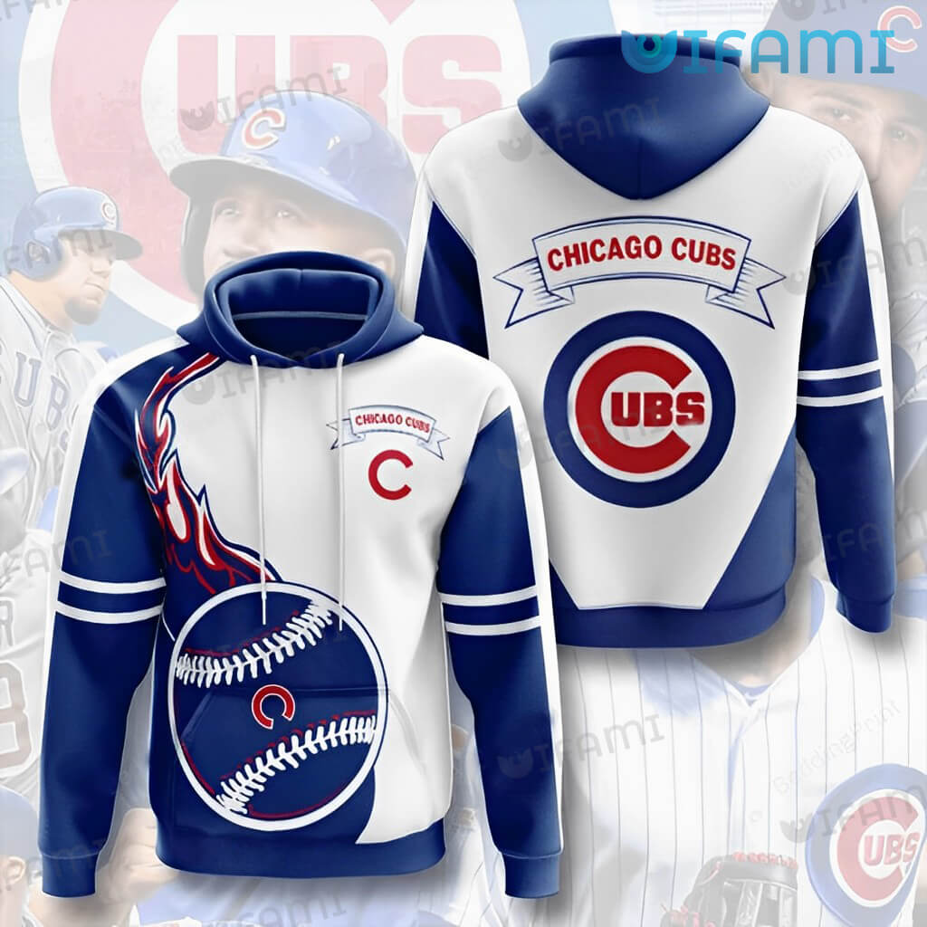 Cubs Hoodie 3D Baseball On Fire Chicago Cubs Gift