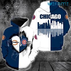 Cubs Hoodie 3D Tearing Through Chicago Bears Skyline Chicago Cubs Gift