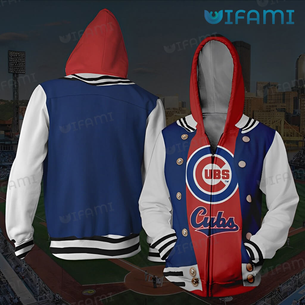 Cubs Zip Up Hoodie 3D Button Pattern Logo Chicago Cubs Gift