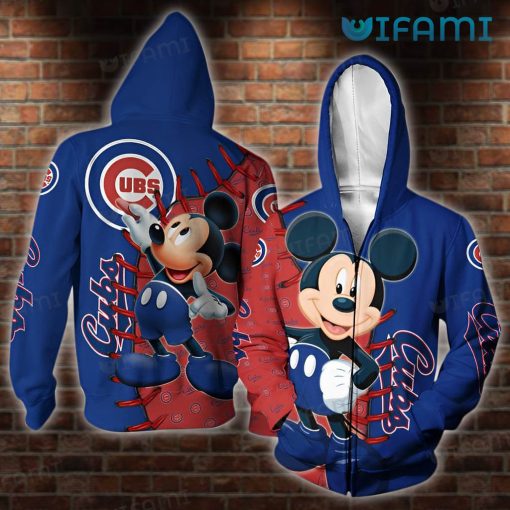 Cubs Zip Up Hoodie 3D Mickey Stitches Logo Chicago Cubs Gift