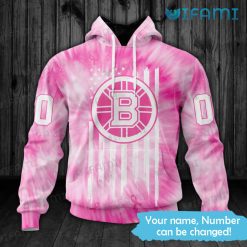 Custom Boston Bruins Hoodie 3D Pink Tie Dye Breast Cancer Support Bruins Gift