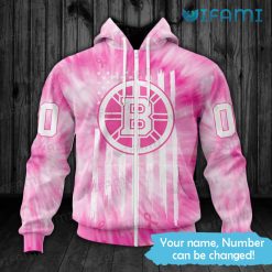 Custom Boston Bruins Hoodie 3D Pink Tie Dye Breast Cancer Support Bruins Zipper