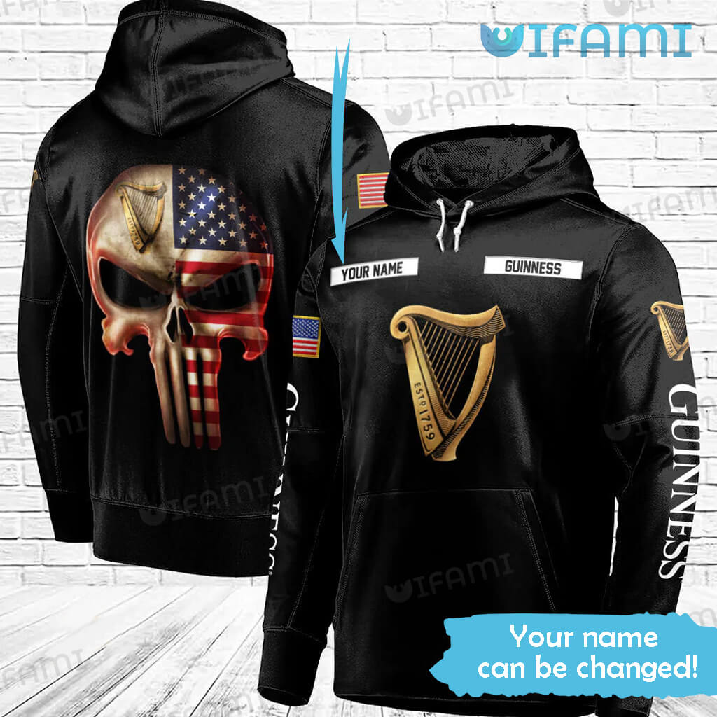 Custom Guinness Hoodie 3D Punisher Skull USA Flag Guinness Beer Gift