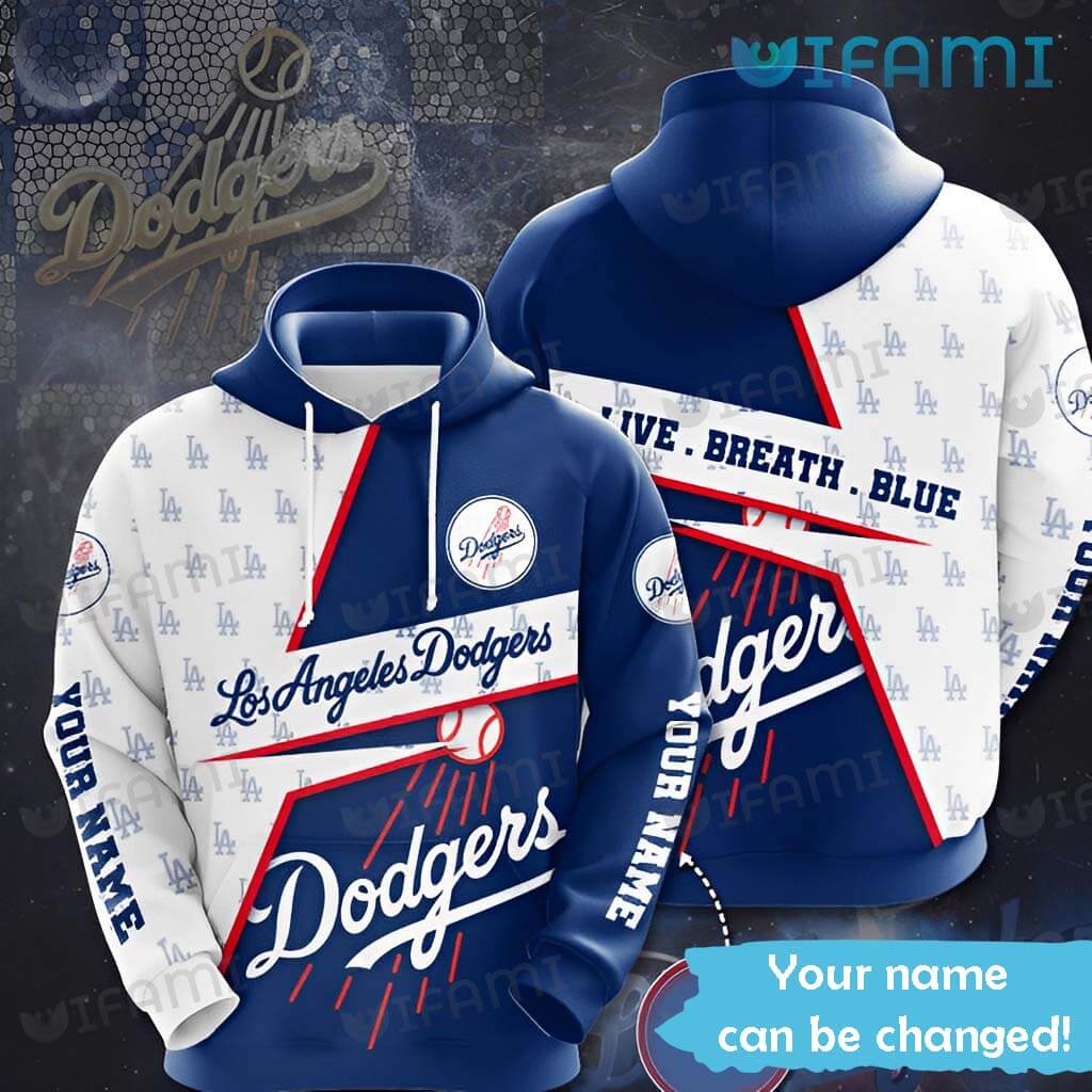 Personalized Dodgers Hoodie 3D White Blue Dodgers Gift - Personalized  Gifts: Family, Sports, Occasions, Trending