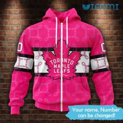Custom Maple Leafs Hoodie Breast Cancer Support AOP Toronto Maple Leafs Zip Up