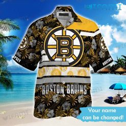 Custom Name Bruins Hawaiian Shirt Big Logo Tropical Leaf Boston Bruins Present