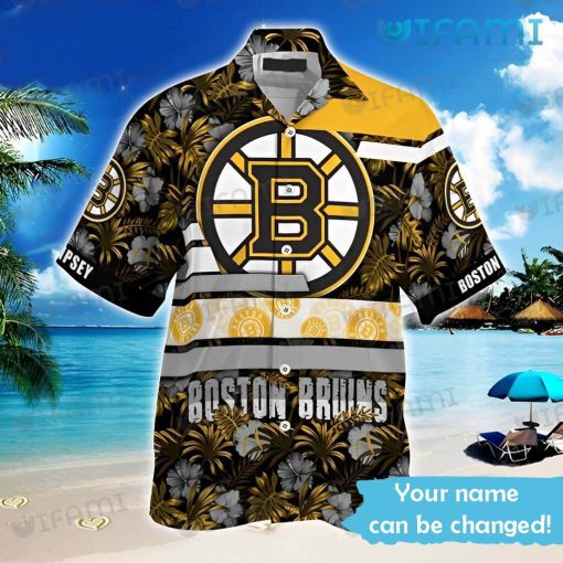 Custom Name Bruins Hawaiian Shirt Big Logo Tropical Leaf Boston Bruins Gift