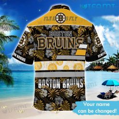 Custom Name Bruins Hawaiian Shirt Big Logo Tropical Leaf Boston Bruins Present Back