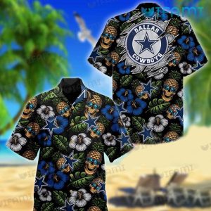 Dallas Cowboys Hawaiian Shirt Pineapple Skull Tropical Leaf Cowboys Gift
