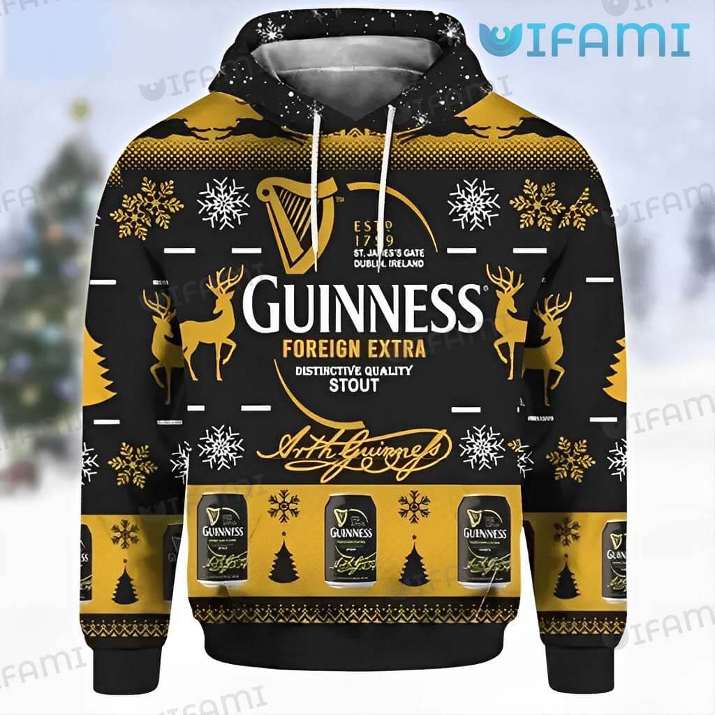 Cozy Guinness 3D Foreign Extra Stout Christmas Hoodie  Guinness Beer Gift