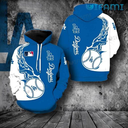 Los Angeles Dodgers Hoodie 3D Baseball On Fire Dodgers Gift