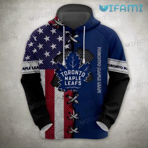 Maple Leafs Hoodie 3D Broken USA Flag Stitches Toronto Maple Leafs Gift