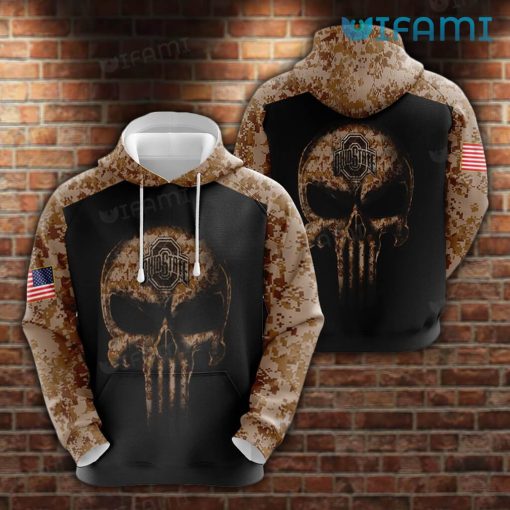 OSU Hoodie 3D Punisher Skull Camo Design USA Flag Ohio State Buckeyes Gift