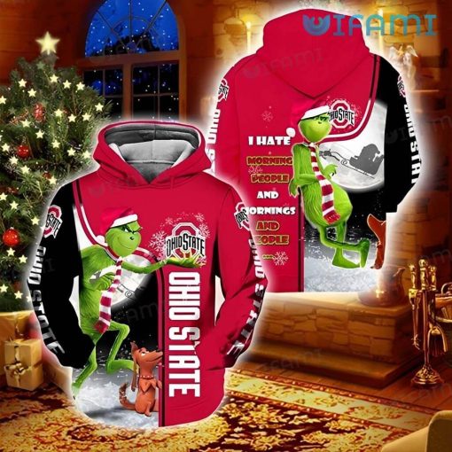 Ohio State Hoodie 3D Grinch Max I Hate Morning People Ohio State Buckeyes Gift