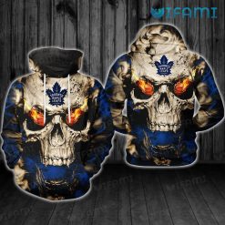 Toronto Maple Leafs Hoodie 3D Skull With Fire Eyes Maple Leafs Gift