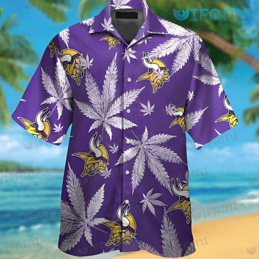 Vikings Hawaiian Shirt Cannabis Leaves Minnesota Vikings Gift