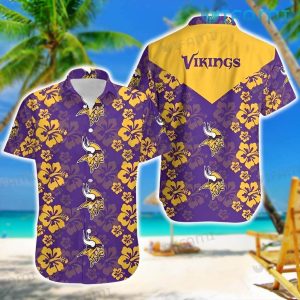 Vikings Hawaiian Shirt Hibiscus Pattern Minnesota Vikings Gift