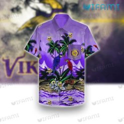 Vikings Hawaiian Shirt Parrot Couple Coconut Tree Minnesota Vikings Present Front