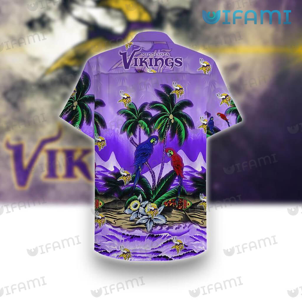 Vikings Hawaiian Shirt Parrot Couple Coconut Tree Minnesota Vikings Gift