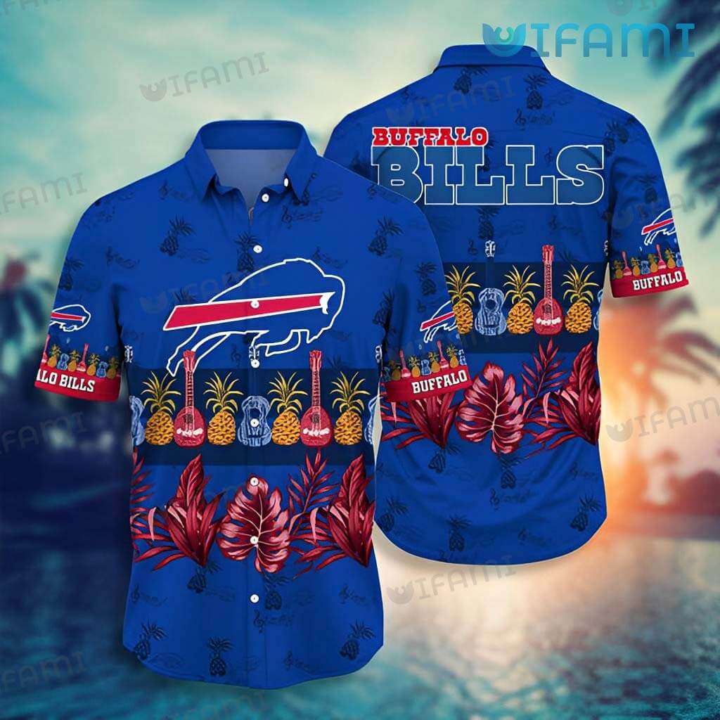 Buffalo Bills Hawaiian Shirt Pineapple Guitar Tropical Palm Leaves