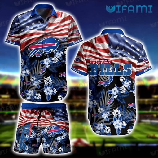 Buffalo Bills Hawaiian Shirt USA Flag Hibiscus Flower Buffalo Bills Gift