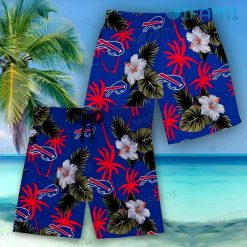Buffalo Bills Hawaiian Shirt White Hibiscus Tropical Palm Leaves Buffalo Bills Short