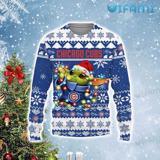 Cubs Christmas Sweater Baby Yoda Lights Chicago Cubs Gift