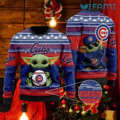 Cubs Christmas Sweater Baby Yoda Sunglasses Chicago Cubs Gift