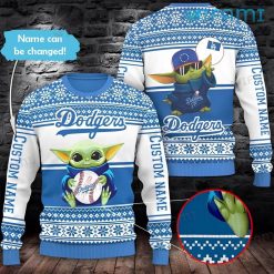 Custom Dodgers Christmas Sweater Baby Yoda Sunglasses Los Angeles Dodgers Gift