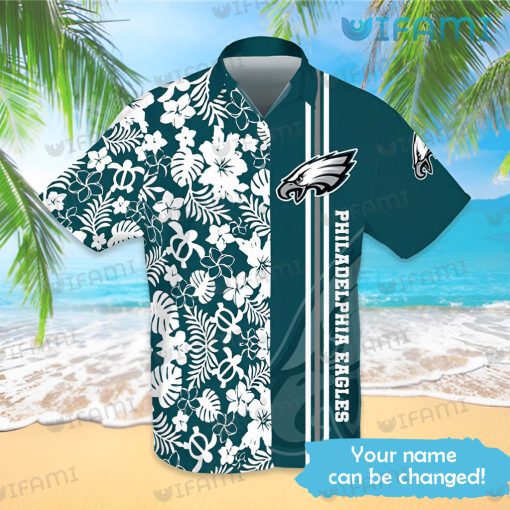 Custom Eagles Hawaiian Shirt Hibiscus Turtle Pattern Philadelphia Eagles Gift