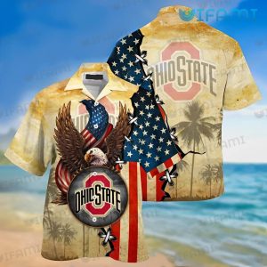 Custom OSU Hawaiian Shirt USA Flag Eagle Holding Logo Ohio State Buckeyes Gift