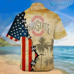 Custom OSU Hawaiian Shirt USA Flag Eagle Holding Logo Ohio State Buckeyes Present Back