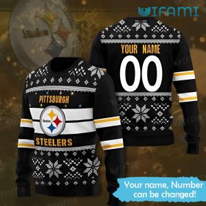 Custom Steelers Christmas Sweater Black AOP Pittsburgh Steelers Gift